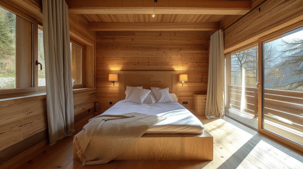 Przytulna sypialnia z łóżkiem z litego drewna od producenta łóżek drewnianych w naturalnym stylu